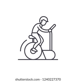 Bicycle training line icon concept. Bicycle training vector linear illustration, symbol, sign