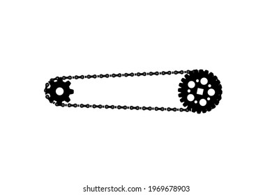 Bicycle transmission cogwheels connected by bicycle chain isolated on white
