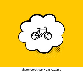 Bicycle transport line icon. Comic speech bubble. Bike public transportation sign. Driving symbol. Yellow background with chat bubble. Bicycle icon. Colorful banner. Vector