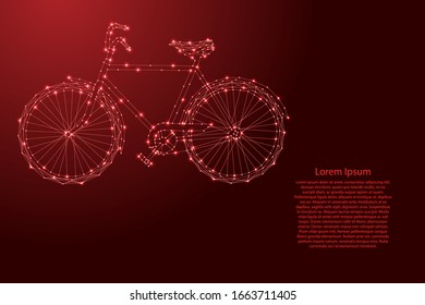 Bicycle two-wheeled, seasonal recreation concept from futuristic polygonal red lines and glowing stars for banner, poster, greeting card. Vector illustration.