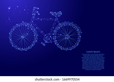 Bicycle two-wheeled, seasonal recreation concept from futuristic polygonal blue lines and glowing stars for banner, poster, greeting card. Vector illustration.