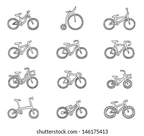 Bicycle type icons in sketch. 