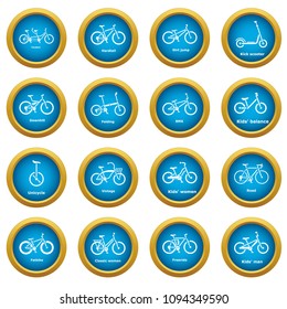 Bicycle types icons set. Simple illustration of 16 bicycle types vector icons for web