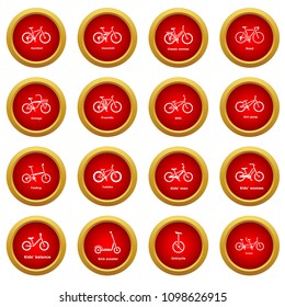 Bicycle types icons set. Simple illustration of 16 bicycle types vector icons for web