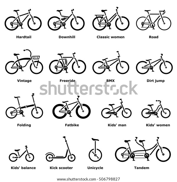 自転車の種類のアイコンセット ウェブ用の16種類の自転車のベクター画像アイコンの簡単なイラスト のベクター画像素材 ロイヤリティフリー