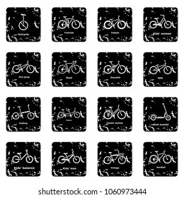Bicycle types icons set vector grunge isolated on white background 