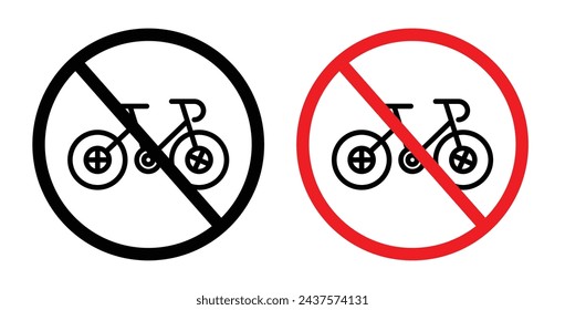 Bicycle Usage Ban Line Icon Set. Bike Access Limitation icon in outline and solid flat style.