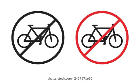 Uso de la bicicleta y la prohibición de estacionamiento Vector Conjunto. Bicicleta Utilice el símbolo vectorial Ban para el diseño de la interfaz de usuario.