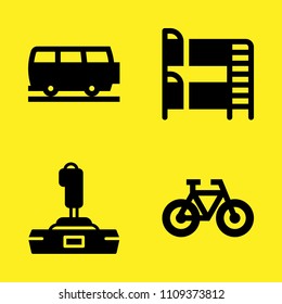 bicycle, van, bunk bed and joystick vector icon set. Sample icons set for web and graphic design