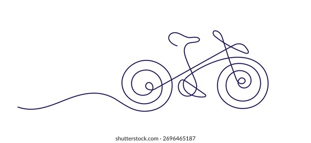 Bicycle. Vector continuous line emblem. Healthy lifestyle, ecological sport transport. Art drawing sign isolated on transparent backdrop. Simple graphic illustration. Adventure. Editable stroke