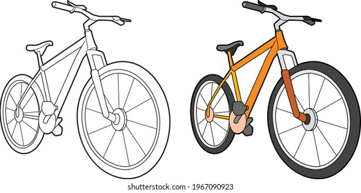 Bicycle vector drawing transportation learning education cartoon drawing, line art and colored.