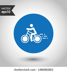 Bicycle vector flat sign. Bicyclist icon. Man on bicycle icon. Bicycle vector icon. EPS 10 round icon design