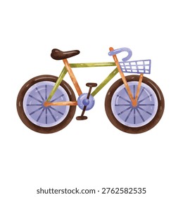 Bicycle vector, hand drawn watercolor painting style illustration, bicycle clip art, bike clip art, classic bicycle with front basket vector image
