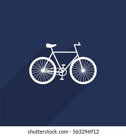 Bicycle vector icon with long shadow isolated on  blue
