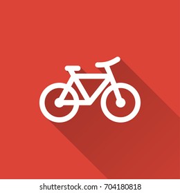 Bicycle vector icon with long shadow. Illustration isolated on red background for graphic and web design.