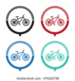 Bicycle - vector icon; map pointer;  message bubble