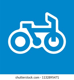 Bicycle vector icon on blue background; Bicycle flat line sign