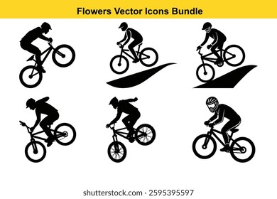 Bicycle Vector Icons Bundle Dynamic Cycling Stunts and Action Graphics.	
