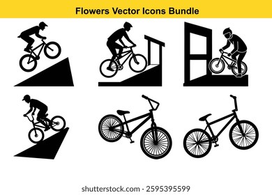 Bicycle Vector Icons Bundle Dynamic Cycling Stunts and Action Graphics.	
