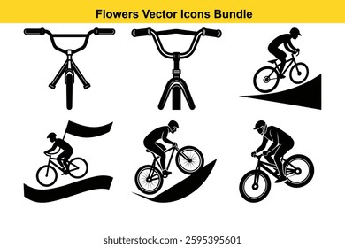 Bicycle Vector Icons Bundle Dynamic Cycling Stunts and Action Graphics.	
