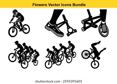Bicycle Vector Icons Bundle Dynamic Cycling Stunts and Action Graphics.	
