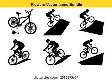 Bicycle Vector Icons Bundle Dynamic Cycling Stunts and Action Graphics.	
