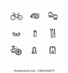 Bicycle vector icons set bike icon collection equipment elements picotgram sportwear glove bottle tools glasses helmet sport cycle outdoors activity graphic design outlined simple cycling icons line