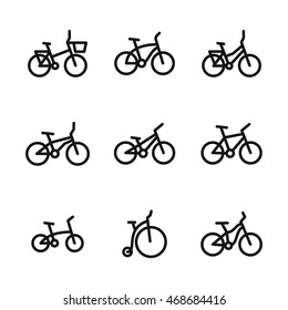 Bicycle vector icons. Simple illustration set of 9 Bicycle elements, editable icons, can be used in logo, UI and web design