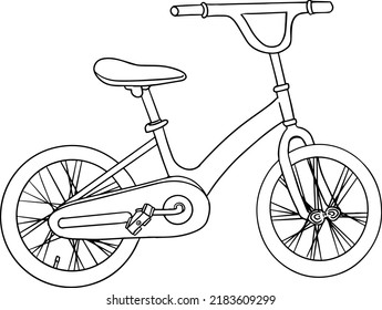 Bicycle. Vector illustration about back to school. Coloring page with school supplies.