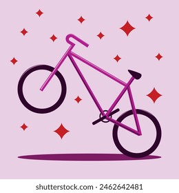 Bicycle vector illustration. A bike without a rider. Wheel on with the front wheel in the air. Illustration, shadow, abstract. Outdoor activities, sport, season