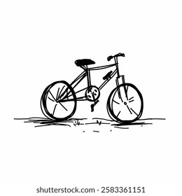 Bicycle vector illustration, black ink sketch on white background, hand-drawn, vintage and artistic style