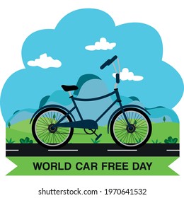 Bicycle vector illustration. Park, forest, trees. World car free day. the use of the bicycle as a means of transport.
world bicycle use day