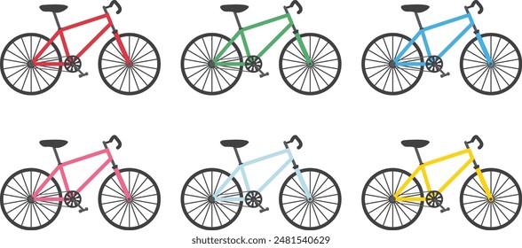 Bicycle vector illustrations. set of bicycles in different colors transportation isolated on white background