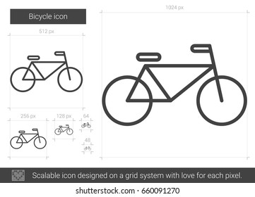 Bicycle vector line icon isolated on white background. Bicycle line icon for infographic, website or app. Scalable icon designed on a grid system.