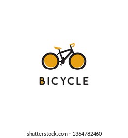 the bicycle vector logo, with the shape of a yellow and black bicycle and on the yellow bicycle writing on the letter B in the form of a small circle. abstract, modern, minimalist, unique