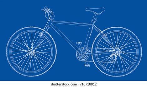 Bicycle. Vector rendering of 3d. Wire-frame style. The layers of visible and invisible lines are separated.