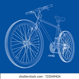 Bicycle. Vector rendering of 3d. Wire-frame style. The layers of visible and invisible lines are separated.