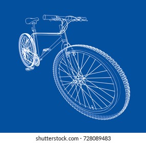 Bicycle. Vector rendering of 3d. Wire-frame style. The layers of visible and invisible lines are separated.