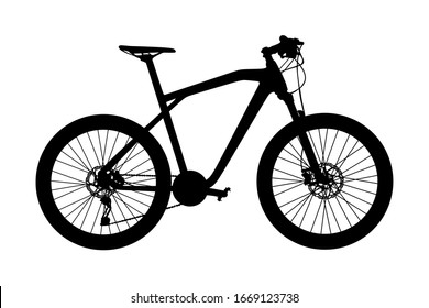 Bicycle vector silhouette illustration isolated on white background. Sport bike shape shadow symbol. 
Urban vehicle. Electric bike for riding. Street delivery service. Mountain bike off road.