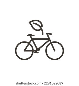 Bicycle vector thin line icon. Outline illustration of a bike with a leaf. Environment friendly. Alternative means of transport