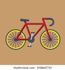 Bicycle vector with yellow rim and brown background. Red Road Bike.