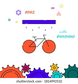 Bicycle washing filled line vector icon, simple illustration, related bottom border.