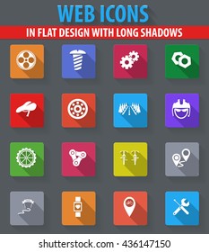 Bicycle web icons in flat design with long shadows