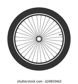 Bicycle wheel black symbol,vector. Bike rubber. Mountain tyre. Valve. Fitness cycle.MTB. Mountainbike.
