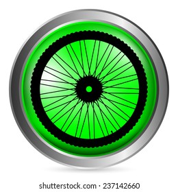 Bicycle wheel button on white background. Vector illustration.