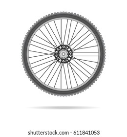 Bicycle wheel with chain ring vector black and white colors on white field.
