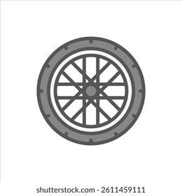 bicycle wheel filled outline icon. bike wheel color line illustration.