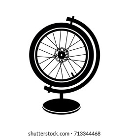 Bicycle wheel in the form of a geographical globe.