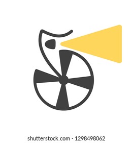 Bicycle wheel with front light simple drawing. Black&white vector. EPS10