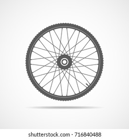 Bicycle wheel icon, isolated on light background. Gray wheel sign in flat design.Vector illustration.